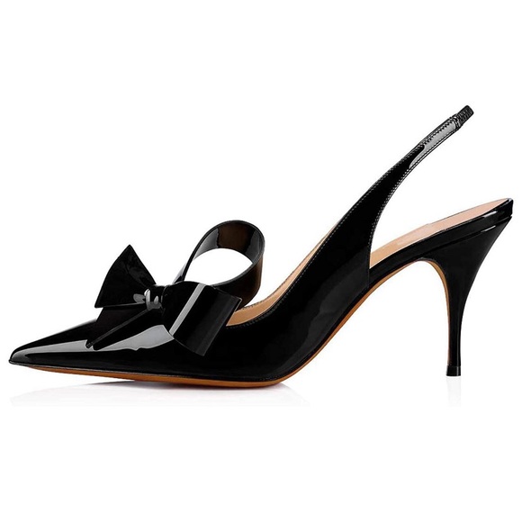 Pointed Toe Slingback Kitten Heel With Bows Sandal - Picture 2 of 6